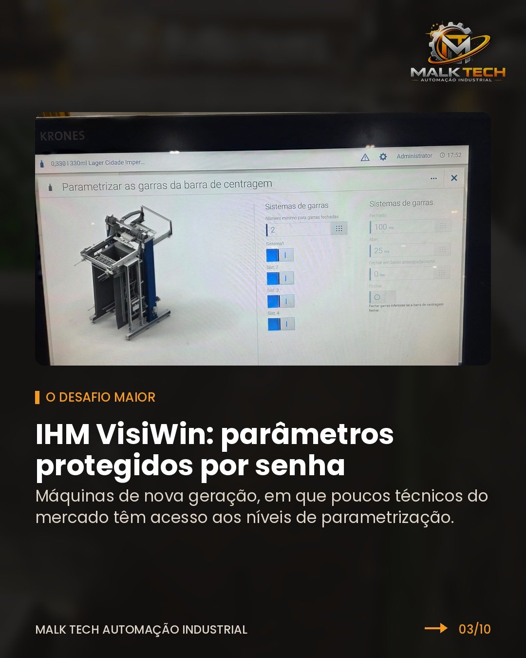IHM VisiWin com parâmetros protegidos por senha