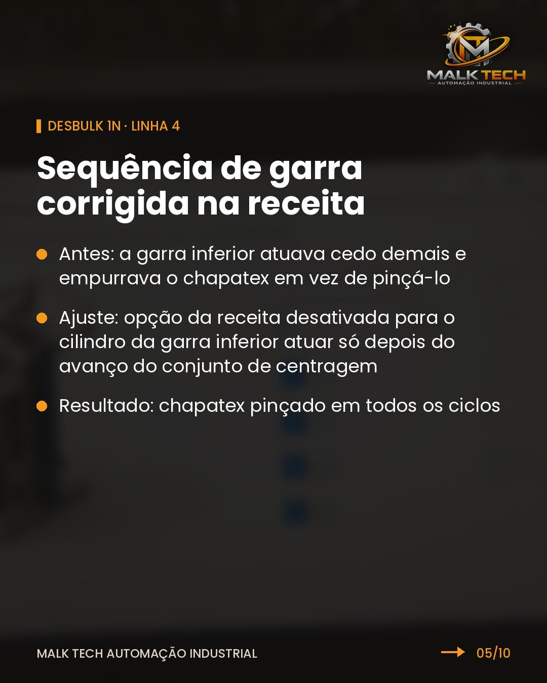 Desbulk 1N da linha 4: sequência de garra corrigida na receita