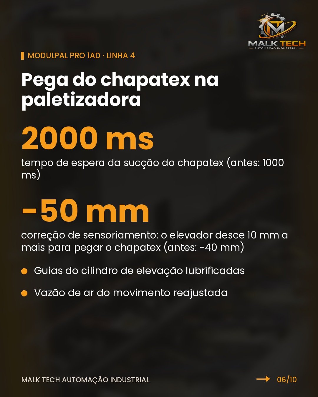 Modulpal Pro 1AD: sucção de 2000 ms e correção de sensoriamento de -50 mm