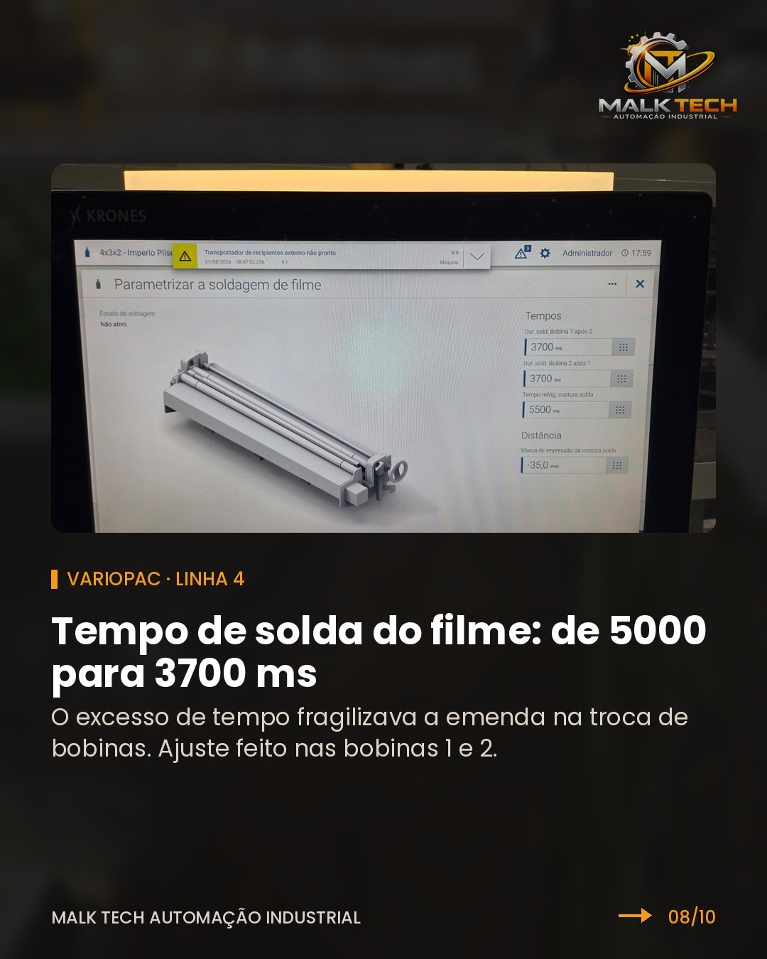 Variopac: tempo de solda do filme reduzido para 3700 ms