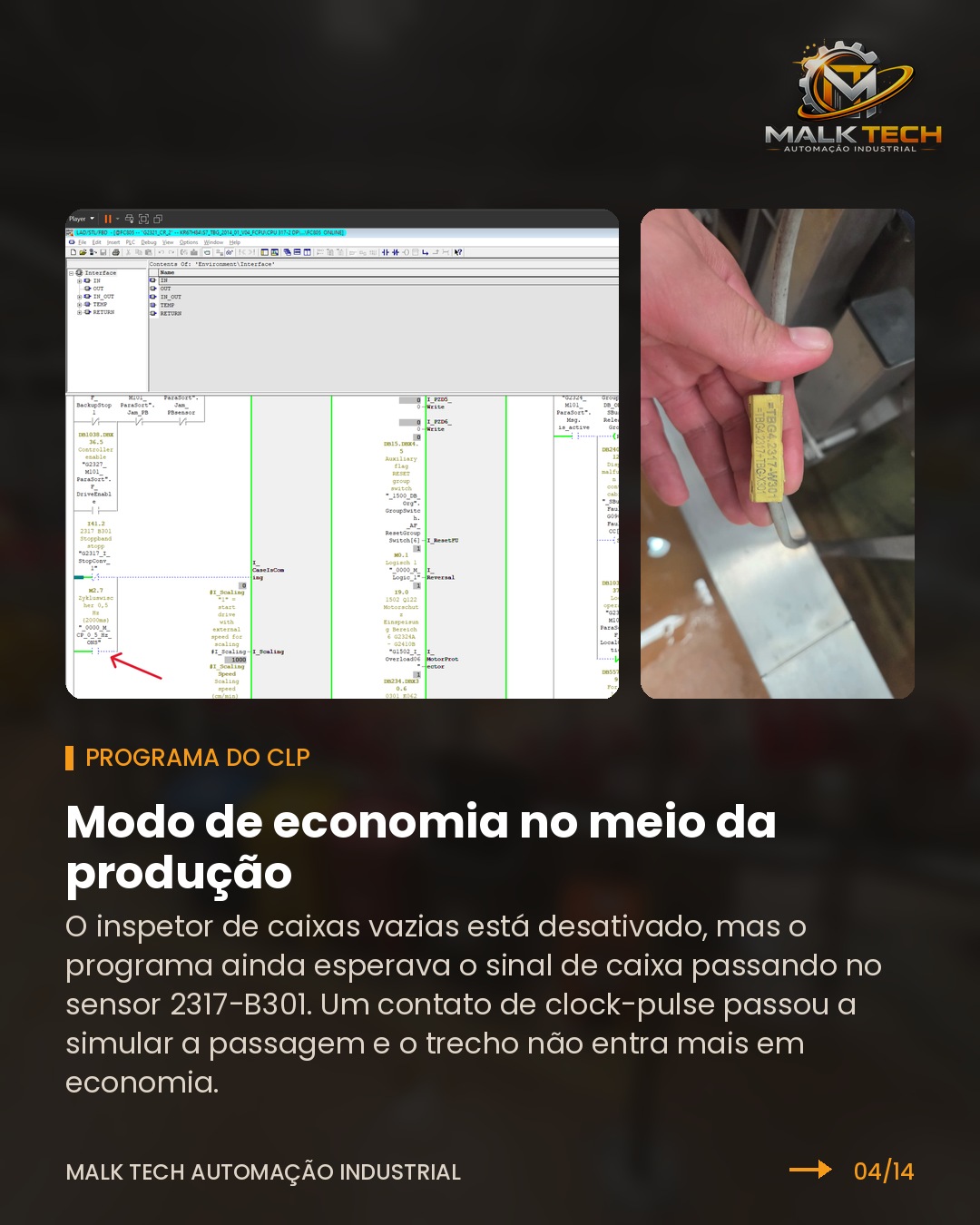 Clock-pulse no programa do CLP e a tag do sensor 2317-B301