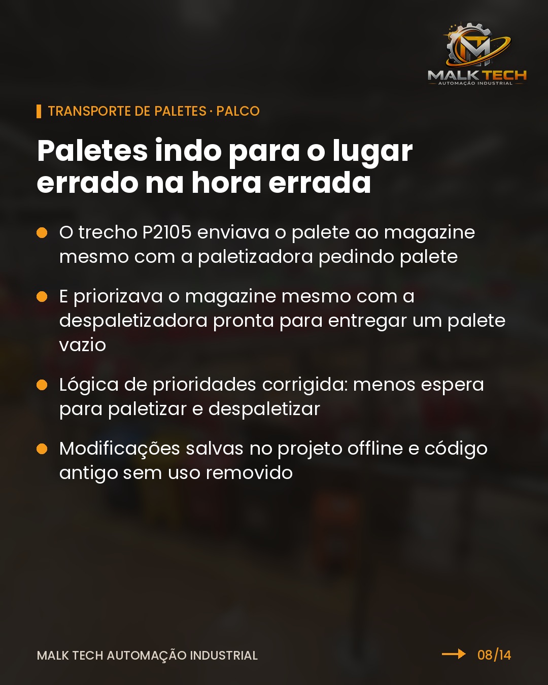 Transporte de paletes Palco: lógica de prioridades corrigida