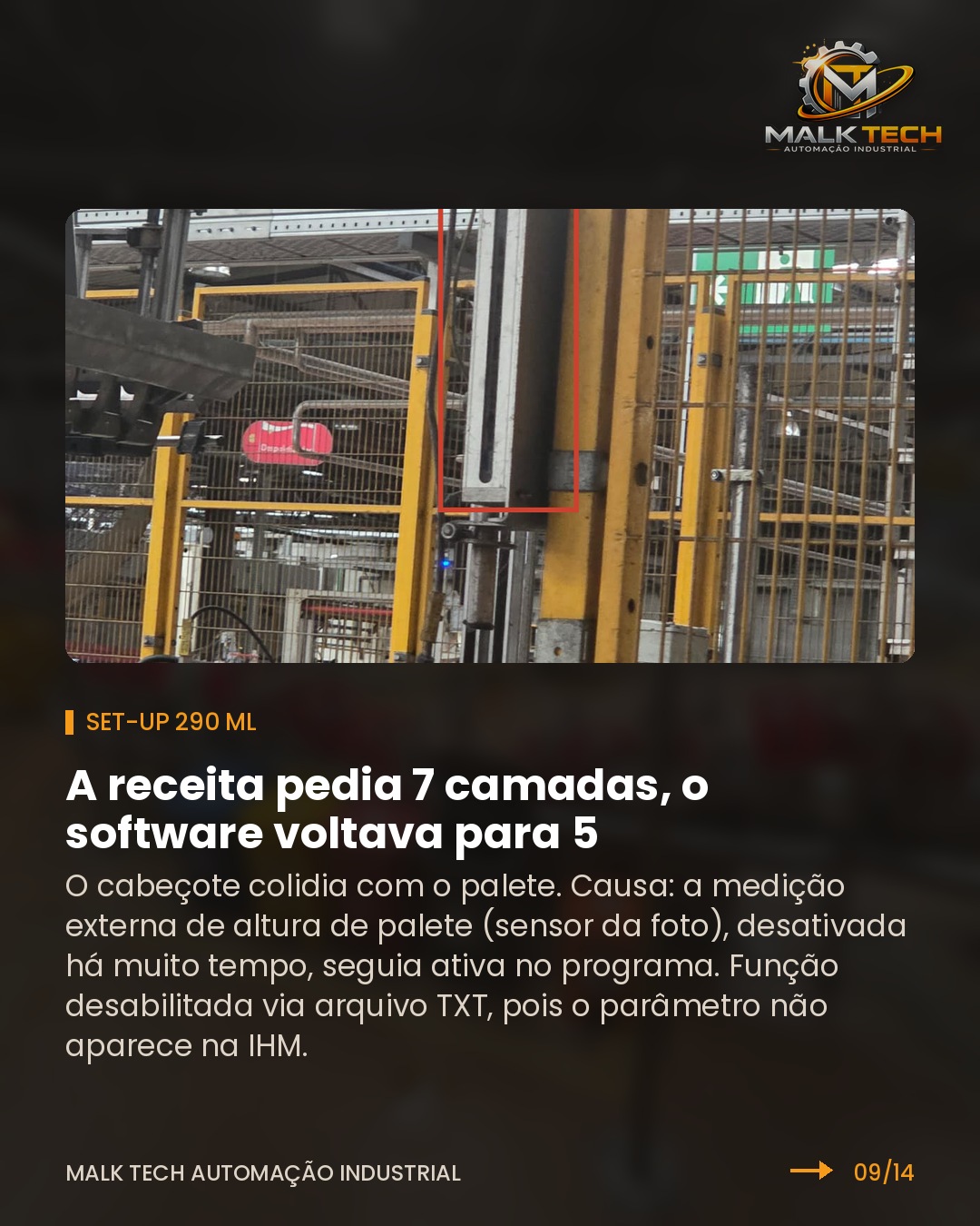 Set-up 290 mL: sensor de medição externa de altura de palete desabilitado