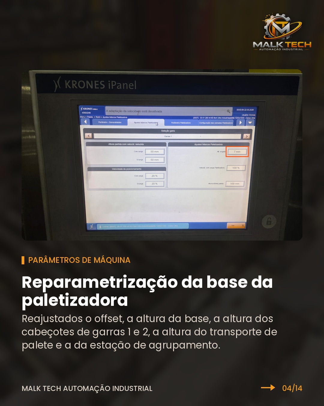 Reparametrização da base da paletizadora na IHM