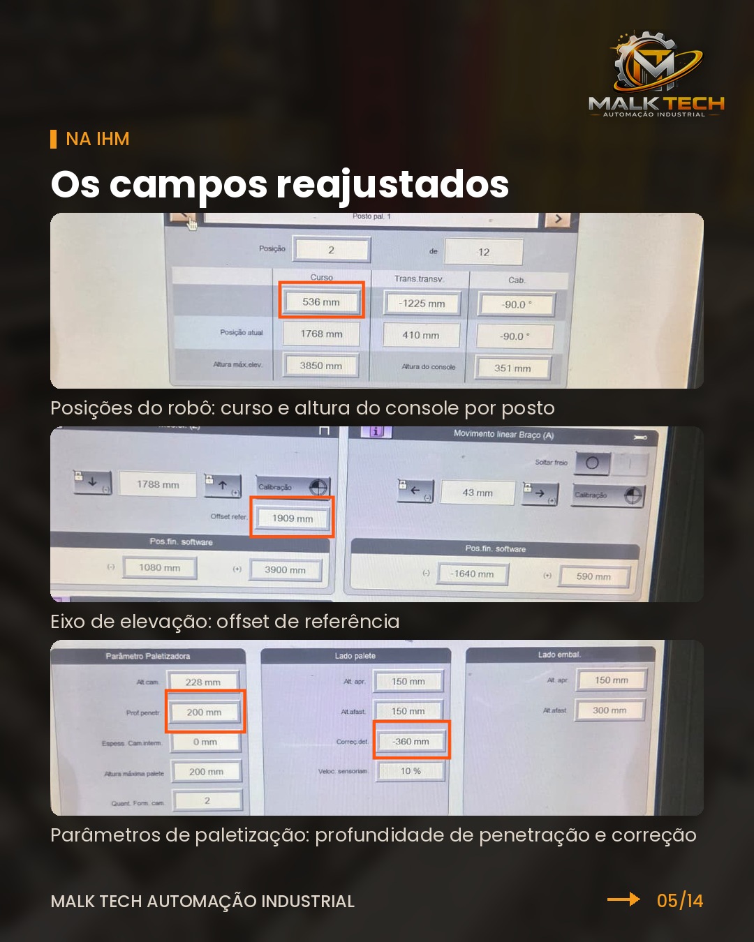 Telas da IHM com os campos reajustados