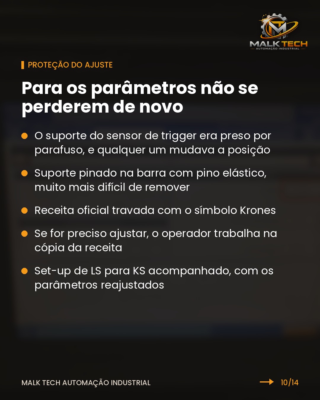 Proteção do ajuste: sensor pinado e receita oficial travada