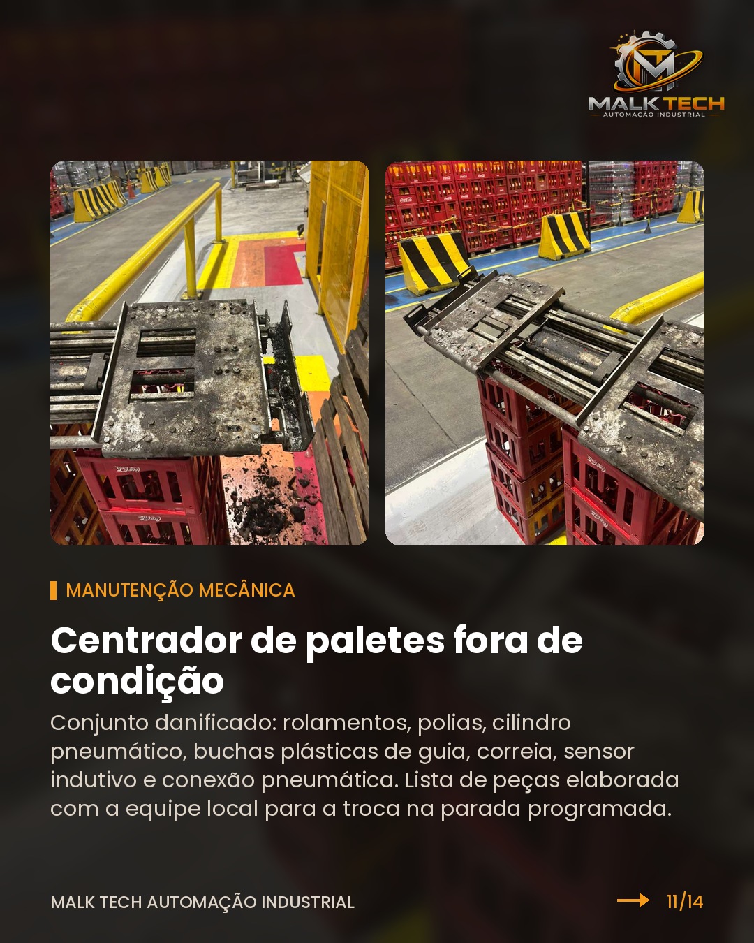 Centrador de paletes fora de condição