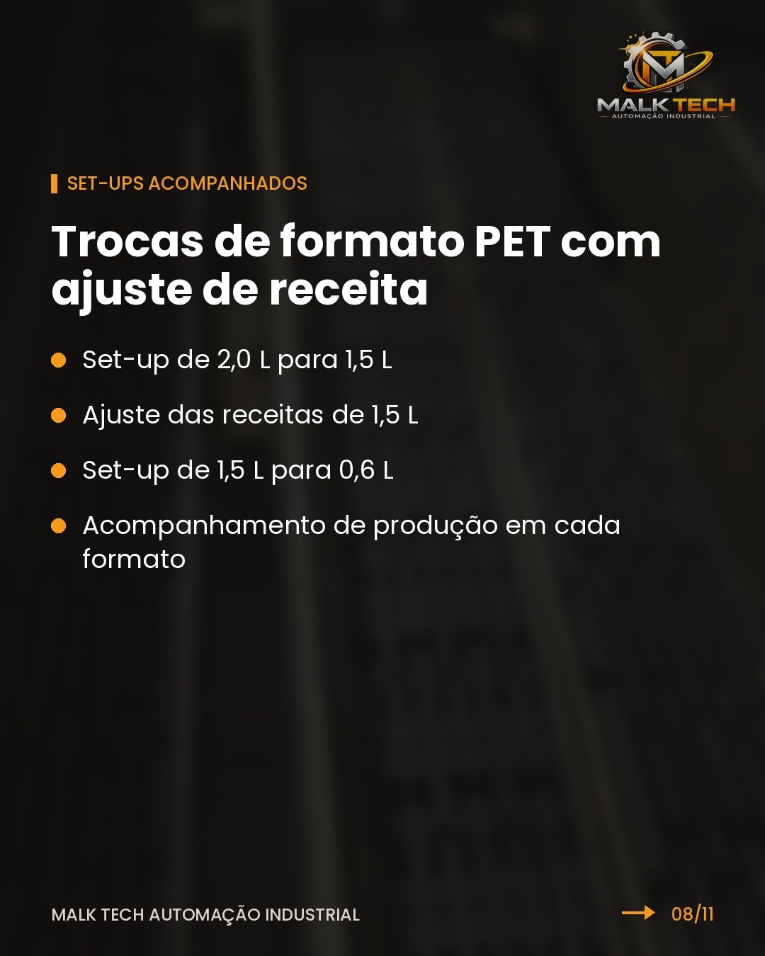 Set-ups PET acompanhados com ajuste de receita