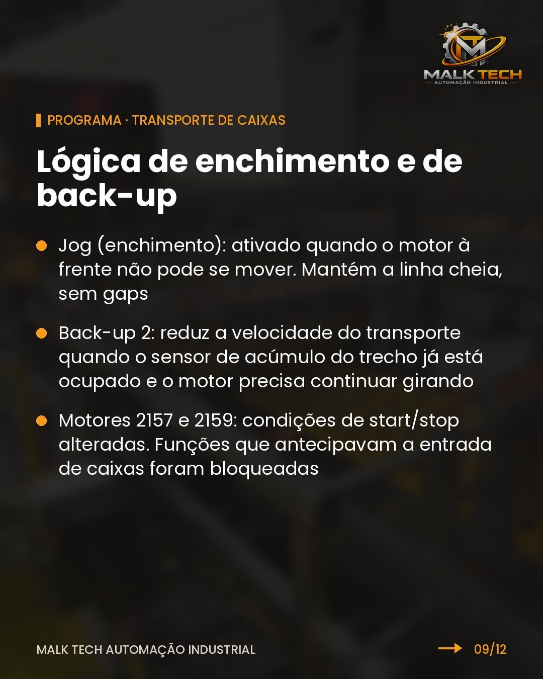 Lógica de enchimento e de back-up no transporte de caixas